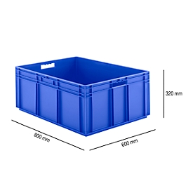 Caja norma europea serie EF 8320, de PP, capacidad 122 l, paredes cerradas, azul, asidero