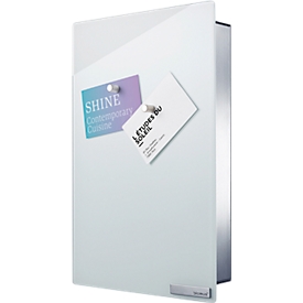 Caja para llaves VELIO, con tablero de vidrio magnético, acero inoxidable/vidrio, blanco, An 200 x P 50 x Al 300 mm