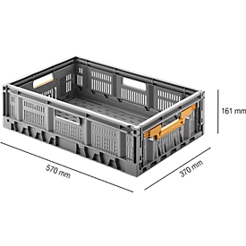 Caja plegable, reciclable y apilable, capacidad de carga 20 kg, 600 x 400 x 170 mm, gris