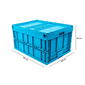 Caja plegable tamaño EURO 8645 DS, con tapa, volumen 171,2 l, con cierre de sección final, azul