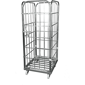 Caja rodante, 4 lados, placa base de acero, con pared delantera, Al 1640 mm