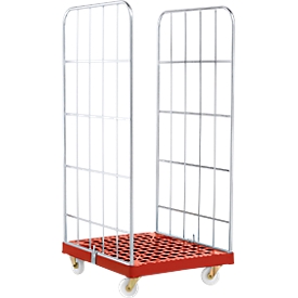 Caja rodante, bilateral, plancha de suelo de plástico, 724 x 815 x 1660 mm, rojo (RAL 3000)