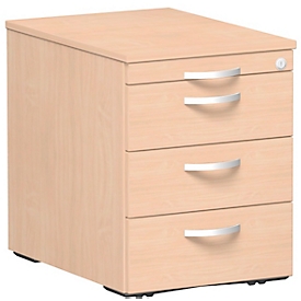 Cajonera móvil ALICANTE, 3 cajones &amp; 1 cajón para utensilios, An 430 x F 600 x Al 566 mm, decoración haya