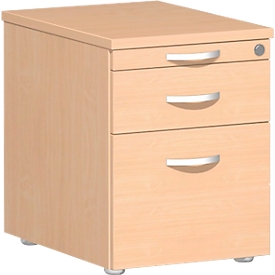 Cajonera móvil PALENQUE, 1 cajón, 1 cajón para utensilios, HR extraíble, ancho 430 x fondo 600 x alto 566 mm, haya