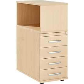 Cajonera Schäfer Shop Select LOGIN, con estante superior, 4 cajones, ancho 409 x fondo 800 x alto 1120 mm, madera, con cerradura, arce/arce