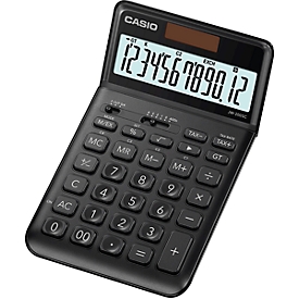 Calculadora de mesa Casio JW-200 SC, gran pantalla LC de 12 dígitos, alimentado con batería/solar, negro