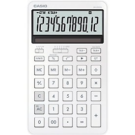 Calculatrice de bureau Casio JW-200DQ, écran LCD, 12 chiffres, arrondi commercial, fonction TVA, fonctionnement sur piles/solaire, L 109 x H 182 mm, blanc