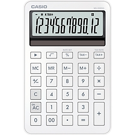 Calculatrice de bureau Casio MS-200DQ, 12 chiffres, écran LCD, calcul de taxes, calcul de bénéfices, fonctionnement sur piles/solaire, L 101 x H 154,5 mm, blanche
