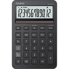 Calculatrice de bureau Casio MS-200DQ, 12 chiffres, écran LCD, calcul de taxes, calcul de bénéfices, fonctionnement sur piles/solaire, L 101 x H 154,5 mm, noire