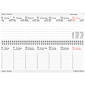 Calendrier de bureau Korsch Professional carton 2024, format horizontal 298 x 105 mm, 128 pages, 2 pages par semaine, calendrier en DE/EN/FR/IT, blanc
