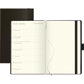 Calendrier livre Korsch Times Big 18 2026, 208 pages, calendrier 18 mois pour D/GB, porte-stylo, poche intérieure, L 130 x H 210 mm, papier, noir Balaton