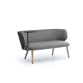 Canapé lounge Leyform 2 places, bas, avec tablette d'écriture, L 1 410 x P 710 x H 710 mm, tissu en laine mélangée/bois, gris foncé/frêne naturel