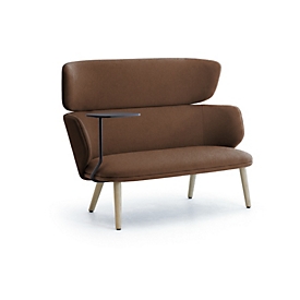 Canapé lounge Leyform 2 places, hauteur moyenne, avec tablette d'écriture, L 1 410 x P 710 x H 1 060 mm, rouille foncé/frêne naturel