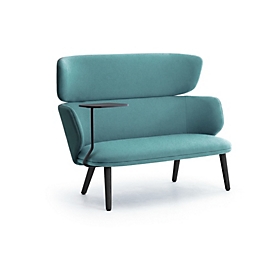 Canapé lounge Leyform 2 places, hauteur moyenne, avec tablette, L 1 410 x P 710 x H 1 060 mm, bleu pétrole foncé/noir