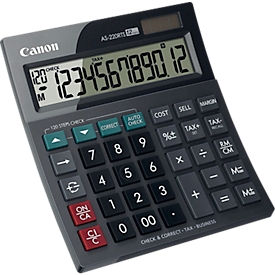 Canon AS-2200 bureaucalculator 12-cijferig, zonne-energie/batterij, mark-up & procent, GT-geheugen, kantelbaar display met 2 niveaus, correctieknop