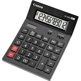 Canon AS-2200 bureaucalculator 12-cijferig, zonne-energie/batterij, mark-up & procent, GT-geheugen, kantelbaar display met 2 niveaus, correctieknop