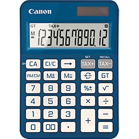 Canon KS-125KB-BL Calculatrice de bureau bleue, 12 chiffres, solaire/pile, touches TAX & %, racine carrée, constantes, mémoire GT, retour en arrière