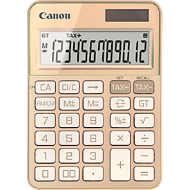 Canon KS-125KB-GD Calculatrice de bureau or, 12 chiffres, solaire/pile, touches TAX & %, racine carrée, constantes, mémoire GT, retour en arrière