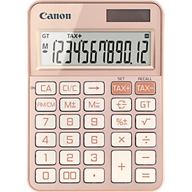 Canon KS-125KB-RG bureaucalculator roségoud, 12 cijfers, zonne-energie/batterij, TAX- & %-functie, vierkantswortel, GT-geheugen, stap achteruit


