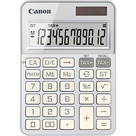Canon KS-125KB-SL Calculatrice de bureau argentée, 12 chiffres, solaire/pile, touches TAX & %, racine carrée, mémoire GT, constantes, retour en arrière