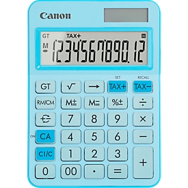 Canon LS-125KB Calculatrice de bureau bleu pastel, 12 chiffres, solaire/pile, TAX & pourcentage, racine carrée, mémoire, retour arrière, changement de signe

