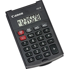 Canon Taschenrechner AS-8, 8-stellig, 1-zeiliges Display, Batteriebetrieb, mit Schutzklappe, schwarz