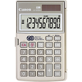 Canon Taschenrechner LS-10TEG, 10-stellig, Solar/Batterie, Steuerfunktion & Euro-Umrechnung, Schutzdeckel klappbar, kompakt für Büro & unterwegs