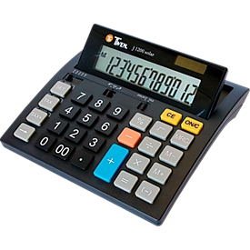 Canon Twen J 1200 Solar bureaucalculator 12 cijfers, zonne-energie/batterij, directe btw-toets, kosten-verkoopmarge, procenten & wortels, geheugen, correctietoets


