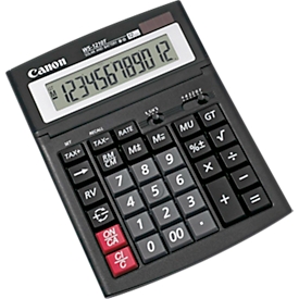 Canon WS-1210T HB EURO Calculatrice de bureau noire, écran 12 chiffres, double alimentation, touches de contrôle et touches Euro, grandes touches, écran inclinable