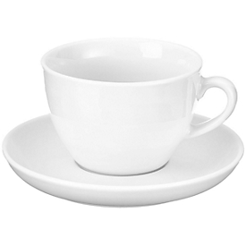 Cappuccinotassen-Set BISTRO, 6 Tassen & Unterassen, jeweils 0,3 l, H 71 mm, Porzellan, weiß
