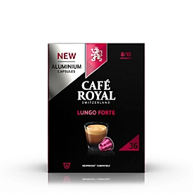 Capsules de café Café Royal Lungo Forte, compatible avec le système Nespresso®, café torréfié 100 % Arabica, intensité 8/10, certifié UTZ, 36 pièces