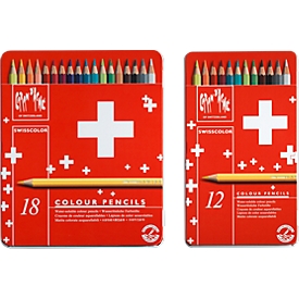 Caran d’Ache Crayon de couleur Swisscolor avec drapeau suisse, pack de 12