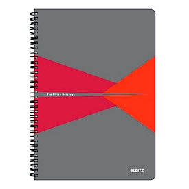 Carnet de notes Leitz Office, format A4, 90 feuilles quadrillées, s'ouvre à 360°, reliure à spirales, couverture plastique, certifié FSC®, rouge