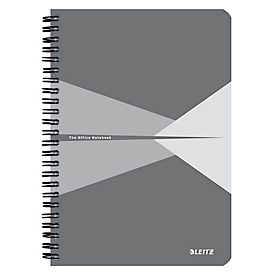 Carnet de notes Leitz Office, format A5, 90 feuilles quadrillées, s'ouvre à 360°, reliure à spirales, couverture plastique, certifié FSC®, gris