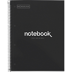 Carnet de notes Miquelrius Emotions 1, A4, 80 feuilles quadrillées et opaques, perforées, reliure à spirales, couverture rigide, noir
