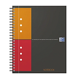 Carnet de notes OXFORD International Notebook, 80 feuilles, DIN A5+, quadrillé, marge gauche, reliure double spirales, perforation 10 trous, gris