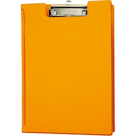 Carpeta con clip MAUL, DIN A4, con clip metálico, portabolígrafos, 319 x 229 x 13 mm, cartón con cubierta de lámina, naranja