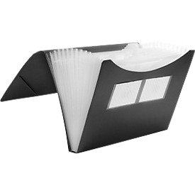 Carpeta en abanico FolderSys, 12 compartimentos, formato A4, cierre elástico, negro