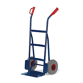 Carretilla para sacos con pared trasera y apoyo bombeados, capacidad de carga 250 kg, ruedas de goma maciza