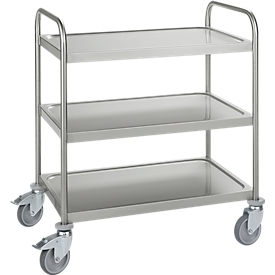 Carrito de acero inoxidable, An 1045 x P 645 mm, goma maciza, carcasa de rueda galvanizada