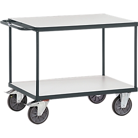 Carrito de transporte con mesa ESD, 2 niveles, 850 x 500 mm, hasta 500 kg, acero/madera, gris pizarra