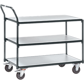 Carrito de transporte con mesa ESD, 3 niveles, L 850 x An 500 mm, hasta 300 kg, acero/madera, gris pizarra