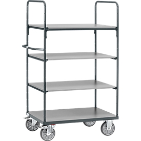 Carro con pisos, 4 estantes de madera, hasta 600 kg, 1000 x 600 mm, acero, gris