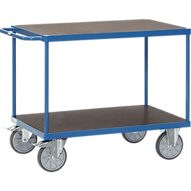 Carro de mesa fetra®, 2 estantes, ruedas giratorias y fijas, hasta 600 kg, superficies de carga contrachapadas con L 850 x A 500 mm