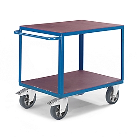 Carro de transporte Rollcart de 2 etapas, L 1000 x A 700 mm, capacidad de carga 1200 kg, con ruedas de plástico, azul genciana RAL 5010