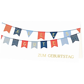 Carte d'anniversaire Korsch Joyeux anniversaire, avec motif coloré &amp; enveloppes, format horizontal, L 206 x H 103 mm, carton, blanc naturel, 10 pièces