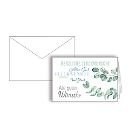 Carte de vœux "Félicitations", format B6, 170 x 115 mm, avec enveloppes et double encarts, vert, carton avec estampage à la feuille d'argent, 10 pièces