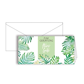 Carte de voeux "Happy Birthday", format DIN long, 206 x 103 mm, avec enveloppes et double encarts, vert, carton, 10 pièces