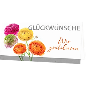 Carte de voeux Korsch Glückwünsche - Wir gratulieren, avec motif coloré &amp; enveloppes, format horizontal, L 206 x H 103 mm, carton, blanc, 10 pièces