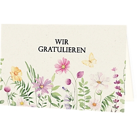 Carte de voeux Korsch Wir Gratulieren, avec motif coloré &amp; enveloppes, format horizontal, L 170 x H 115 mm, carton, blanc naturel, 10 pièces